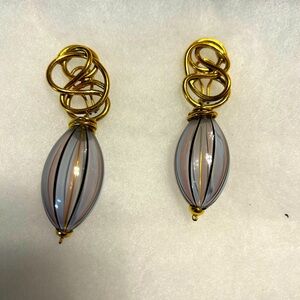 Goossens Paris gold with lavender balls clip on Designer earrings